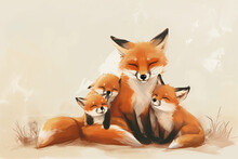 AI Generated Image Illustration Of Mother’s Day Banner With Cute Fox Family