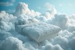Bed Stand Floats In Fluffy Clouds, Representing Serene And Restful Slumber. Сoncept Dreamy Bedroom Decor, Cloud-Inspired Furniture, Serenity At Home, Restful Sleep Retreat