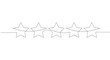 One continuous line drawing of five stars. Rating service and high quality review and feedback from customer in simple linear style. Vector illustration