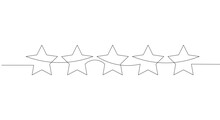 One Continuous Line Drawing Of Five Stars. Rating Service And High Quality Review And Feedback From Customer In Simple Linear Style. Vector Illustration