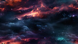 Fototapeta Kosmos - Colorful space galaxy cloud nebula seamless texture background design. Universe, supernova, pattern.
