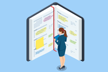Poster - Isometric Business Project Management System. Schedule for plan tasks and progress. Strategy for construction and operations. Successful business plan tasks.