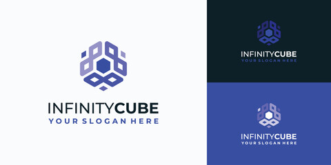 Poster - vector logo design, combination of infinity symbols in the shape of a hexagon cube.
