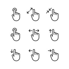 Aufkleber - set of hand touch gestures icons. touchscreen control pixel perfect linear icons set.