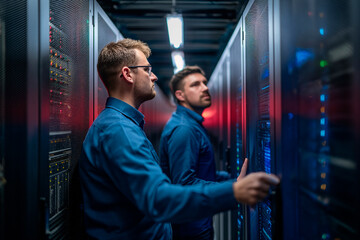 Two men controls the operation of a cloud computer.