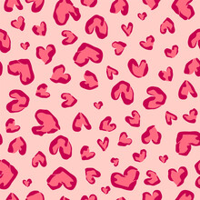 Heart Pink Leopard Print, Valentine's Day Seamless Pattern