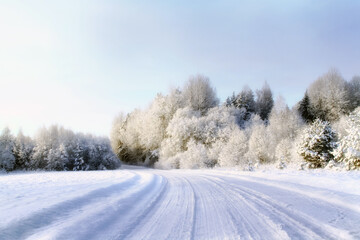 - 9. Latvian white winter landscape with country road