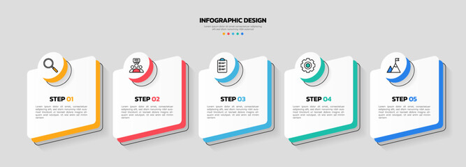 Modern business infographic template with 5 options or steps icons.