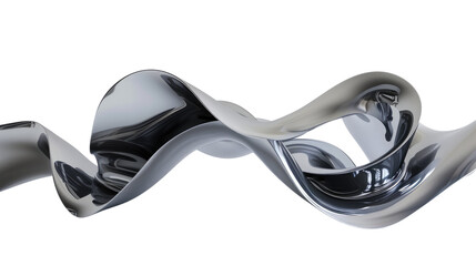 Wall Mural - 3d shiny wave isolated on transparent background, metal element illustration.