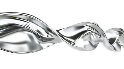 Wall Mural - 3d shiny wave isolated on transparent background, metal element illustration.