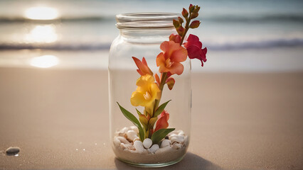 A Captivating Snapdragon Jar Amidst Beach Serenity AI GENERATED