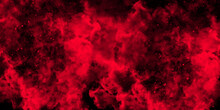 Abstract Dynamic Particles With Soft Red Clouds On Dark Background. Defocused Lights And Dust Particles. Watercolor Wash Aqua Painted Texture Grungy Design.