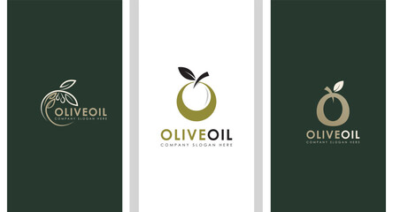 Olive logo collection with creative element style Premium Vector. Premium Set Logo Design Of Olive Oil.