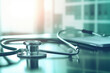 © Joynal - Medical equipment: blue stethoscope and tablet on white background. Medical equipment