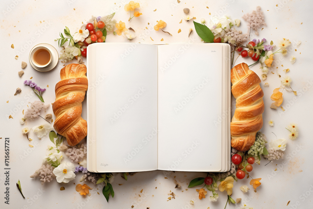 Pastry style border design with an open recipe book placed in the ...