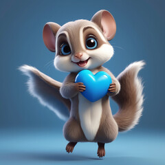 Whimsical Flying Squirrel Grasps a Blue Heart in Chris LaBrooy's 3D Marvel AI GENERATED