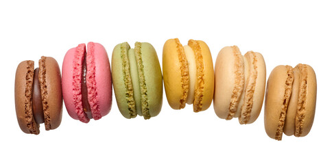 Wall Mural - Multicolored baked macarons on isolated background