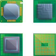 Poster - Microchip icons set cartoon vector. Central computer processor. Digital technology