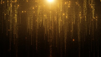 Aufkleber - Glittering gold particle background greeting merry Christmas with lens flare shinning light. Abstract straight line with bokeh new year festival illustration background.