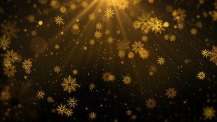 Aufkleber - abstract gold confetti snowflakes and defocused bokeh, dust, particles on lens flare shine through b