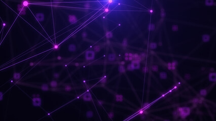 Leinwandbilder - Light Purple Abstract Technology Digital Polygon Plexus Communication Network Concept. Data Connection Structure Transfer Moving Illustration Background.