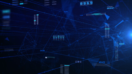 Poster - Technology digital futuristic cyberspace data network structure concept. Blue future scifi transmission line fly through illustration background.