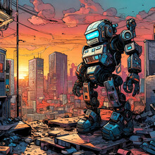 Grungy Art Of A Robot Poster Free Stock Photo - Public Domain Pictures
