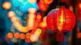 Fototapeta  - Generative AI. A close up shot of Chinese new year lantern on the night.