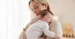 Sleeping, love and mother carry baby for bonding, relationship and child development together at home. Family, motherhood and happy mom with newborn for care, dreaming and affection in nursery room
