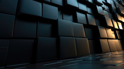 Abstract catch wall made of black squares and black cubes.