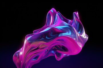  Abstract 3D render of fluid shapes in purple and blue hues with a smooth, glossy finish.
