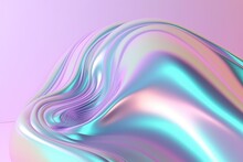 Abstract Iridescent Twisted Object On A Purple Background With A Smooth, Reflective Surface.