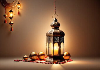 lamp ornaments, lantern properties decorated with attractive colors, charming candle light, the concept of Ramadan and Eid.