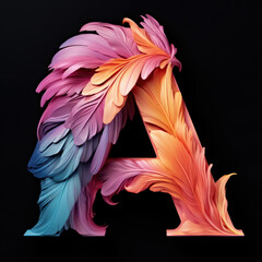 Wall Mural - The letter a is made up of colored feathers.