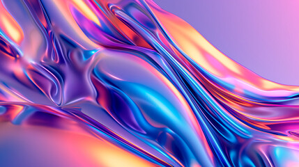 Wall Mural - Holographic neon fluid rainbow waves in 80s style. Trendy chroma grainy gradient background.