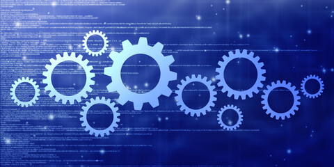 Aufkleber - Process management, optimization operation, fix strategy industry, transmission gears wheel, software update status, Cog Gear Wheel on the technology abstract background