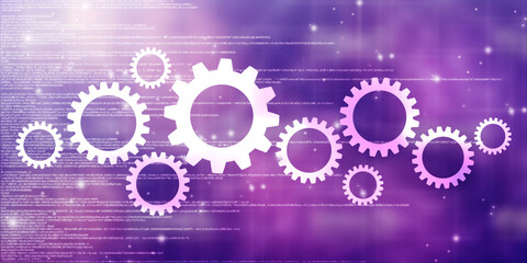 Aufkleber - Process management, optimization operation, fix strategy industry, transmission gears wheel, software update status, Cog Gear Wheel on the technology abstract background