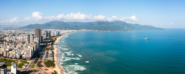 Wall Mural - Beautiful beaches of Da Nang, Vietnam.  Aerial Drone Photo