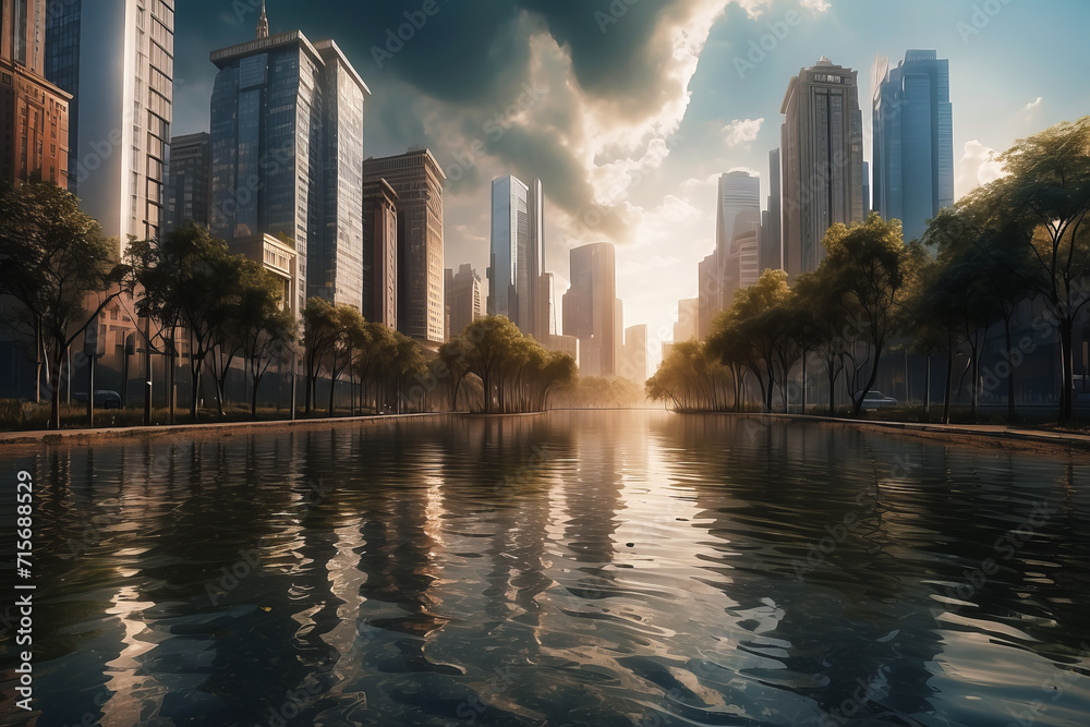 Stock-Foto „Coastal city experiencing flooding from rising sea levels ...