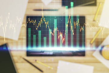 Poster - Multi exposure of abstract financial diagram and modern digital tablet on background, banking and accounting concept