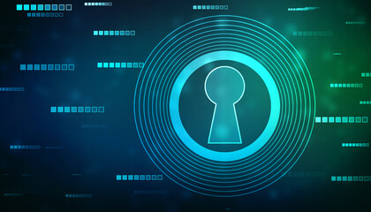 Poster - Lock Key Hole on digital screen,cyber security concept background. Data protection Cyber Security Privacy Business Internet Technology Concept