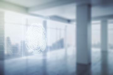 Aufkleber - Multi exposure of virtual abstract fingerprint illustration on abstract empty interior background, digital access concept