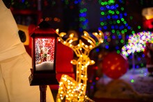 Christmas Light Display With Snow Globe Santa And Light Up Reindeer