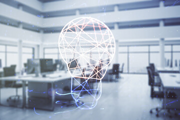 Aufkleber - Virtual Idea concept with light bulb illustration on a modern furnished office background. Multiexposure