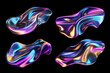 Bold holographic metal shapes isolated. Futuristic colorful melted liquid metal forms