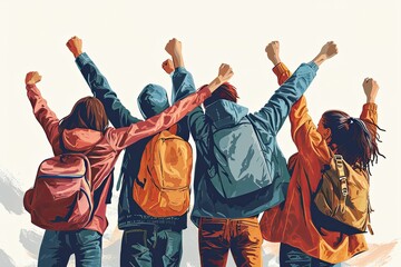 happy friendship day with back view of friend group illustration having fun and enjoy
