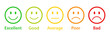 © Graphic Stocks - Rating emojis set in different colors outline. Feedback emoticons collection. Excellent, good, average, poor, bad emoji icons. Flat icon set of rating and feedback emojis icons color outline.