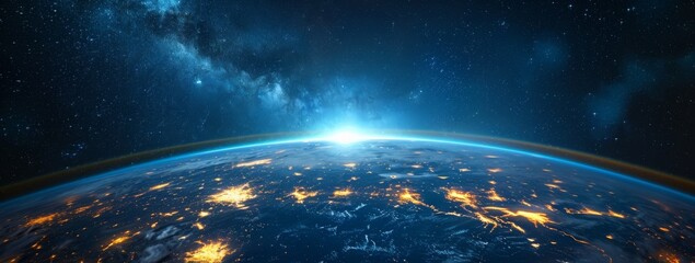 Wall Mural - an awe-inspiring image of our planet, surrounded by the vastness of space and illuminated by the twi