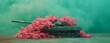 © Vladan - A fearsome weapon of destruction adorned with delicate pink flowers, this self-propelled artillery tank strikes a striking contrast between beauty and combat as it stands tall in the great outdoors,