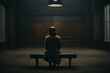 © theartofphoto - Person Sitting on Bench in Dark Room, Solitude, Contemplation, Loneliness, Serenity. Generative AI.